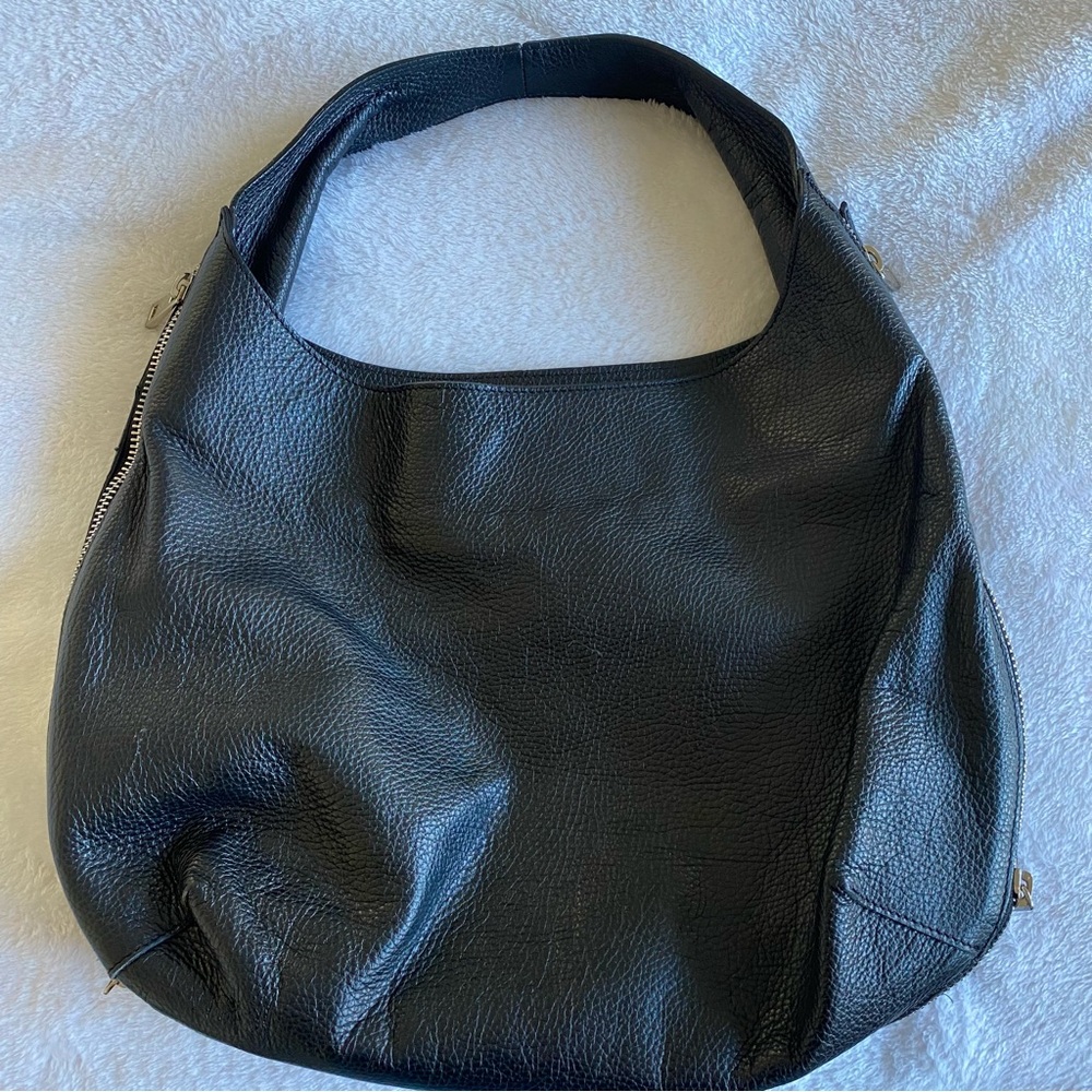 Prodotto Artigianale Vera Pelle Black Genuine Leather Expandable Hobo Bag